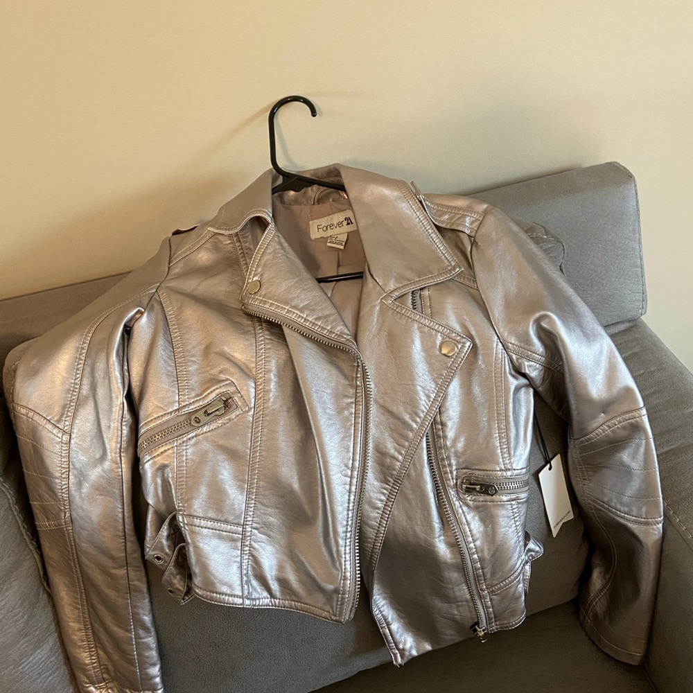 Forever 21 Silver leather coat